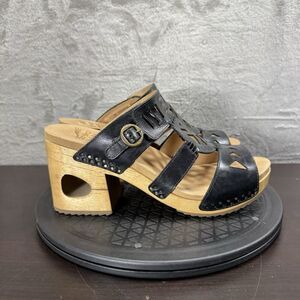 Dansko Womens Size 10-10.5 Oralee Black Cutout Boho Wood Chunky Heel Mules